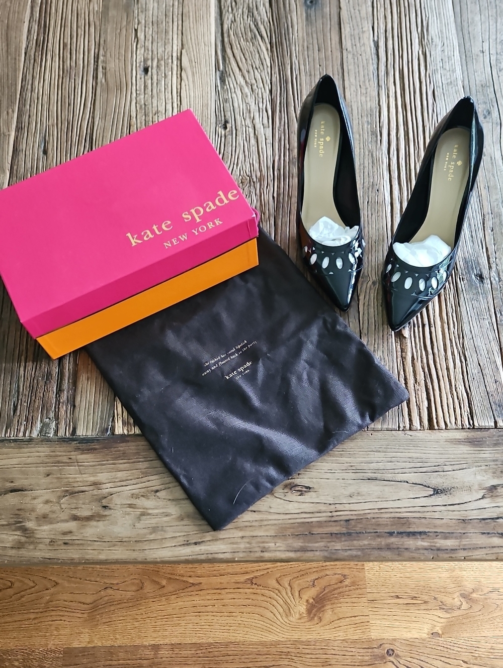 Kate Spade Black Patent Leather Pointed Toe Cutout Pumps Heeled Shoes Box 9.5